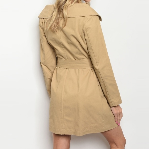 Boat Neck Double Breasted Trench Coat Tan Womens - Picture 5 of 7